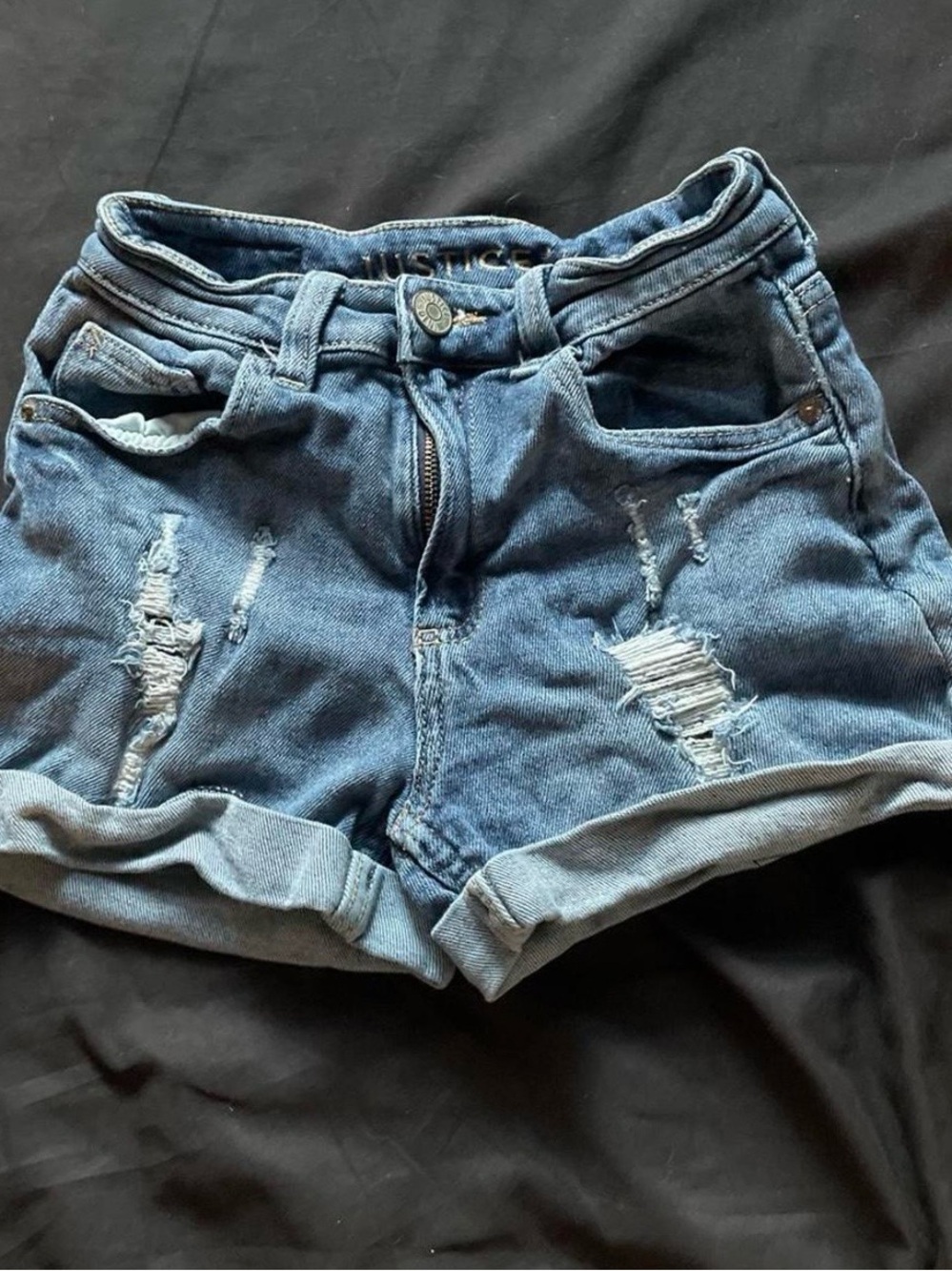 Justice Distressed Rolled-Hem Denim Shorts - Blue